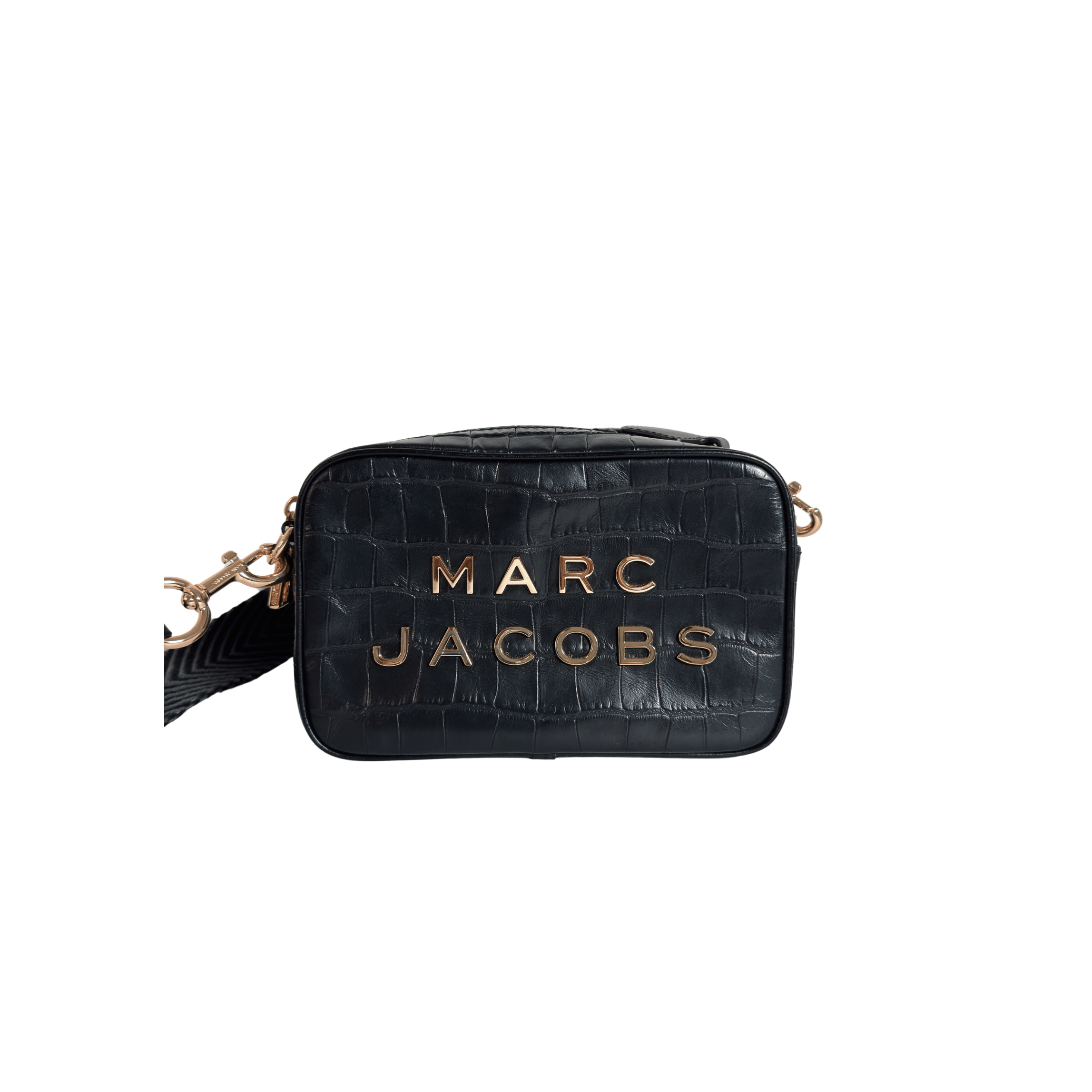 SAC BANDOULIERE MARC JACOBS THE FLASH - CUIR EMBOSSE CROCO NOIR/DORE