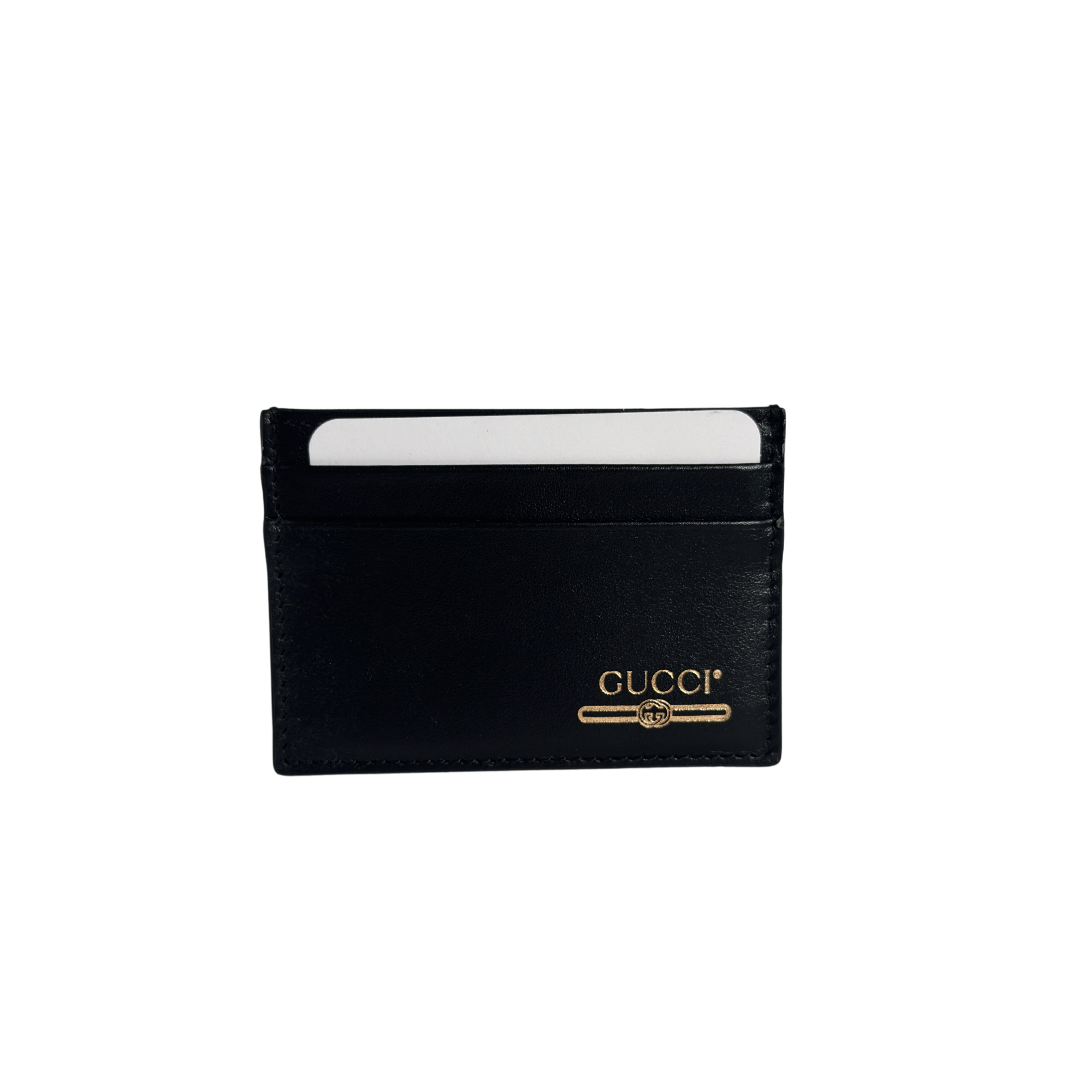 PORTE-CARTE GUCCI - CUIR LISSE NOIR - LOGO DORE