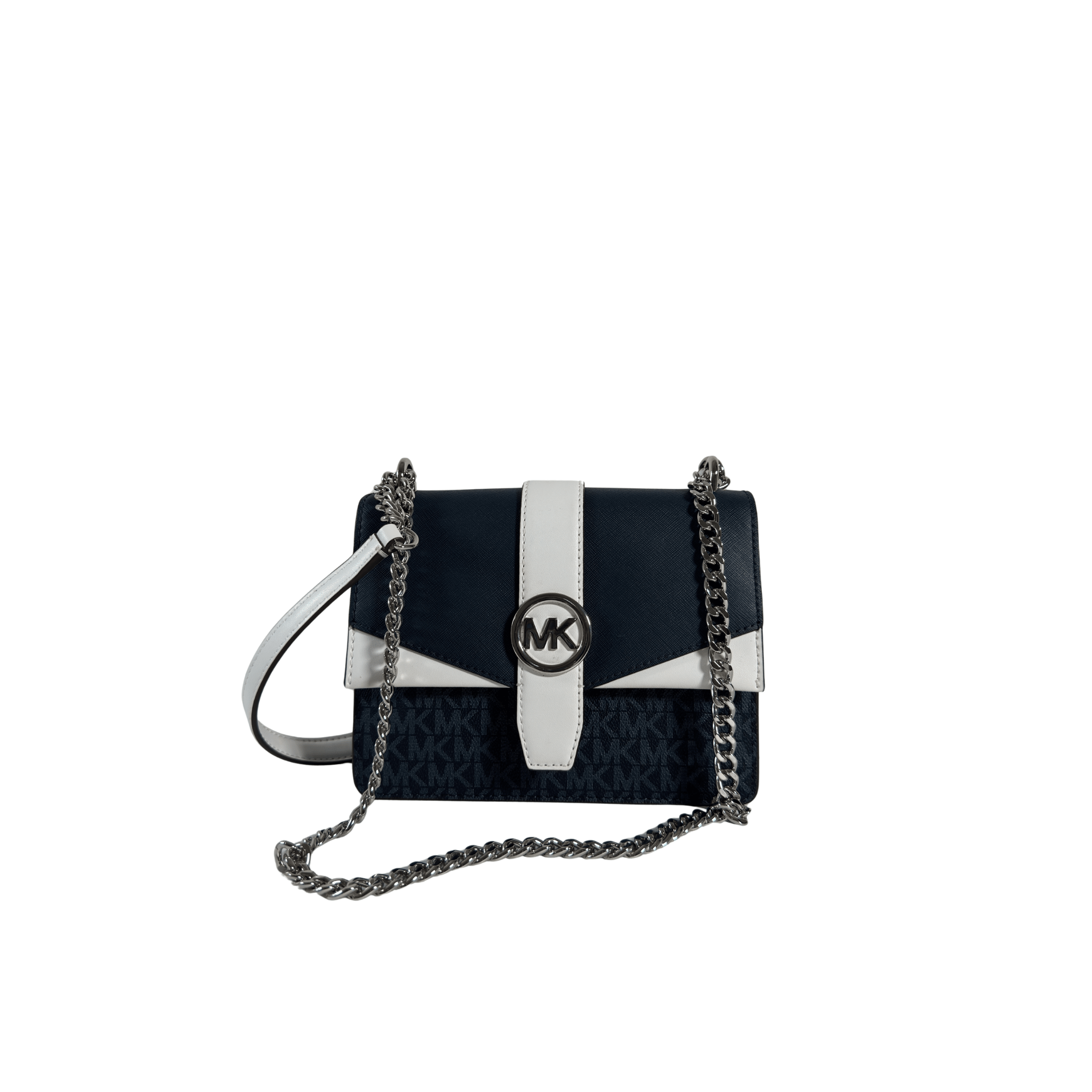 SAC BANDOULIERE MICHAEL KORS GREENWICH SMALL - TOILE NAVY/BLANC - La Belle Boutique