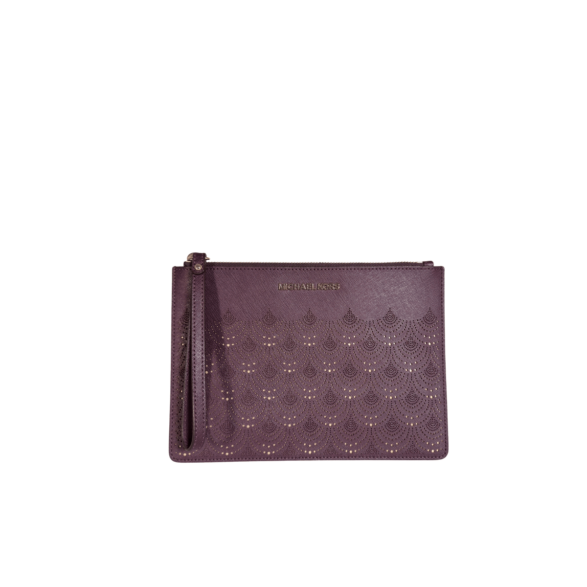 MICHAEL KORS - POCHETTE JET SET TRAVEL - CUIR SAFFIANO AJOURE VIOLET PRUNE