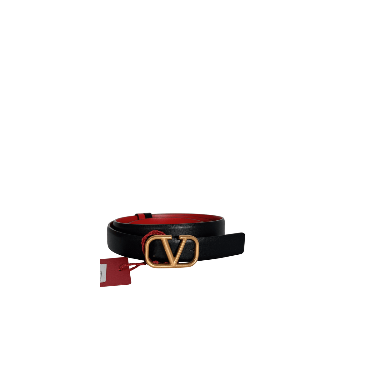 VALENTINO GARAVANI - CEINTURE VLOGO SIGNATURE REVERSIBLE - CUIR NOIR ET ROUGE - TAILLE 75