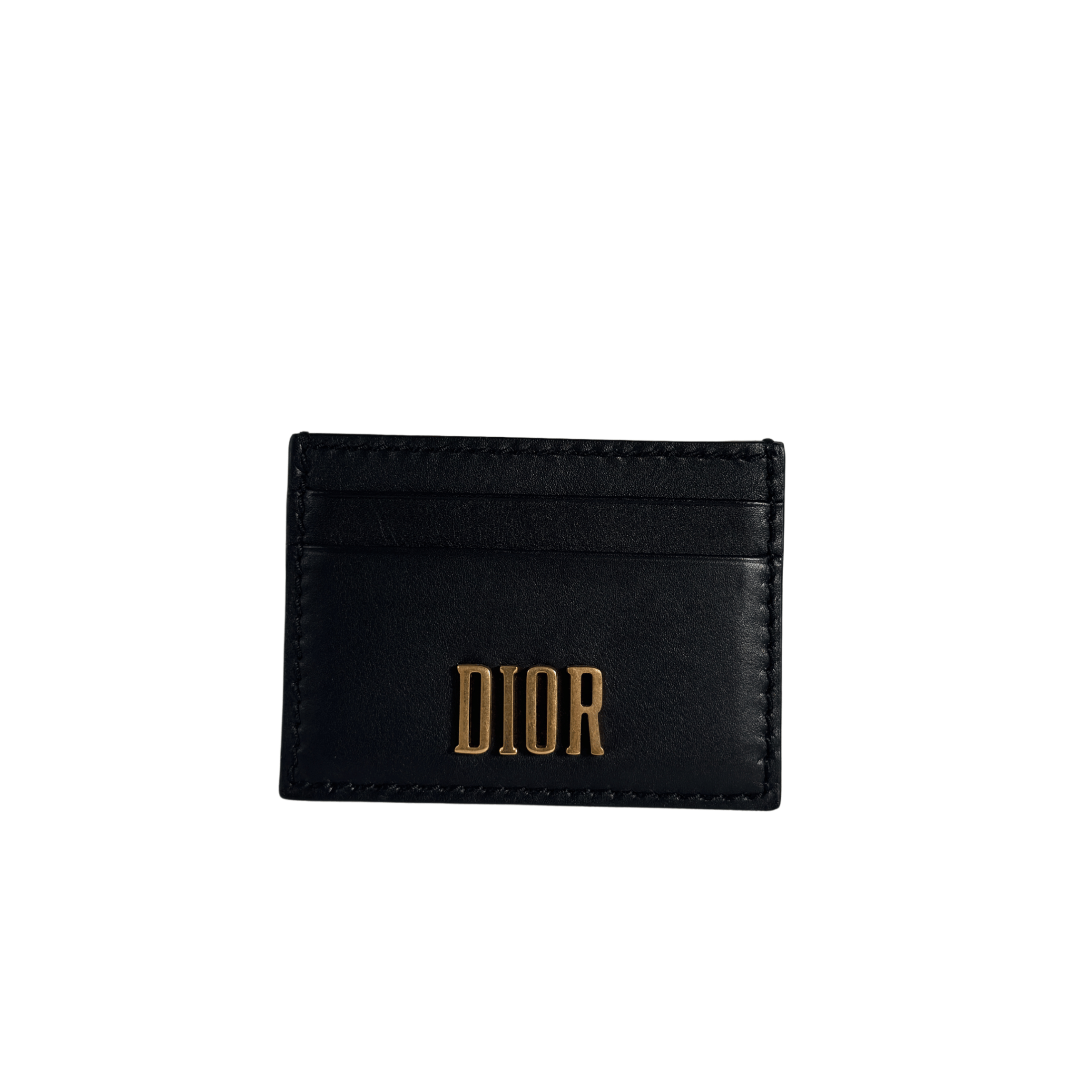 PORTE-CARTE CHRISTIAN DIOR - CUIR LISSE NOIR - LETTRES DIOR DOREES