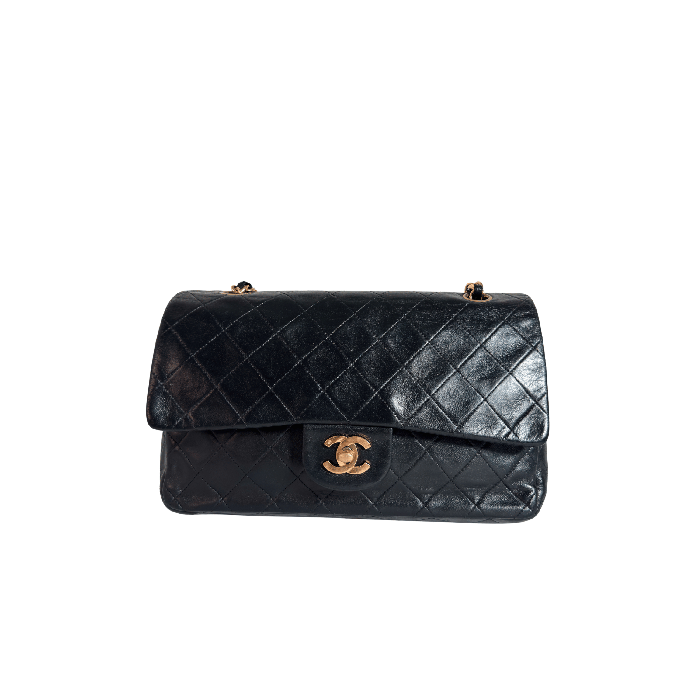 SAC BANDOULIERE CHANEL CLASSIQUE FLAP 25 - CUIR AGNEAU MATELASSE NOIR VINTAGE