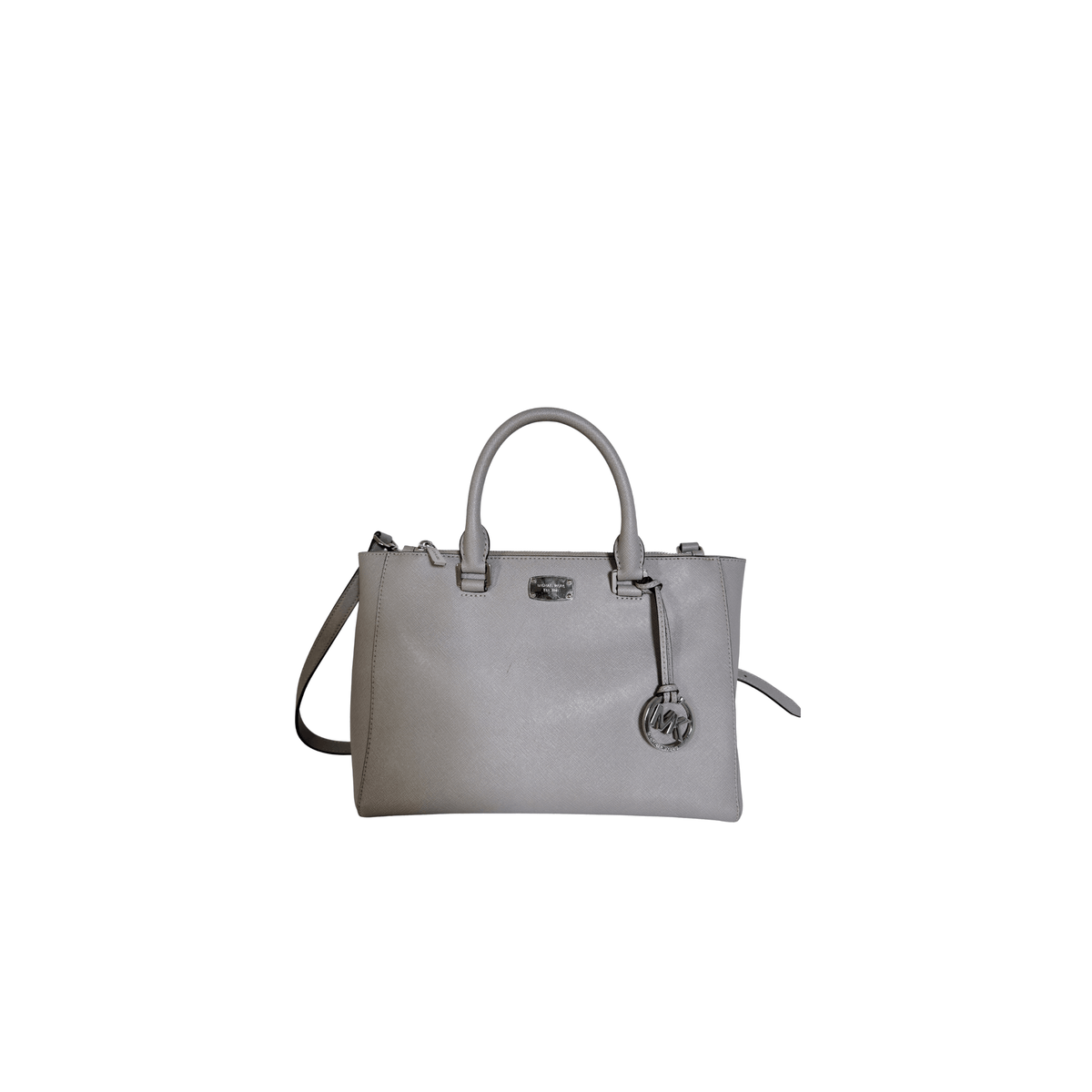 MICHAEL KORS -KELLEN MEDIUM - CUIR SAFFIANO GRIS PERLE - BANDOULIERE AMOVIBLE