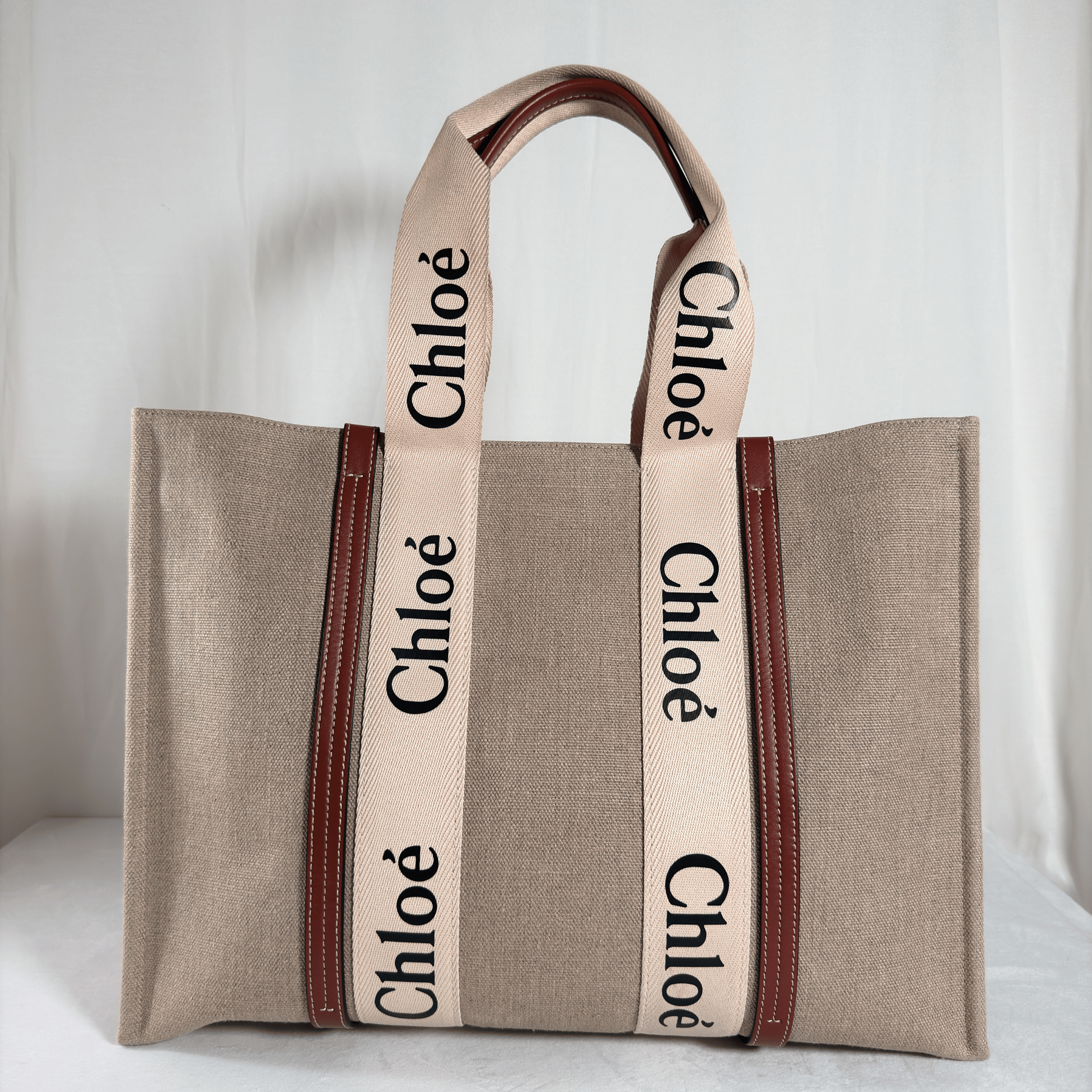 SAC CABAS CHLOE WOODY LARGE - TOILE DE LIN & CUIR