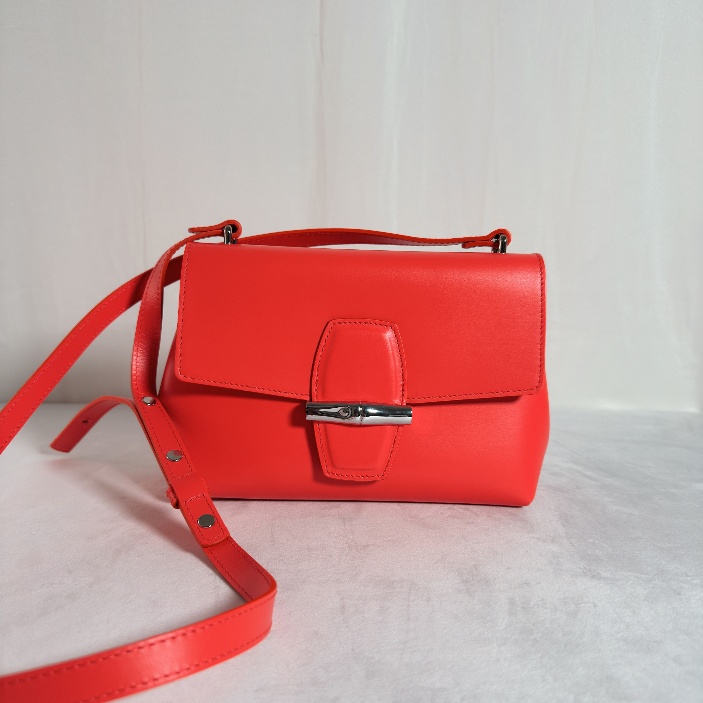 SAC LONGCHAMP LE ROSEAU BOX - CUIR LISSE COQUELICOT