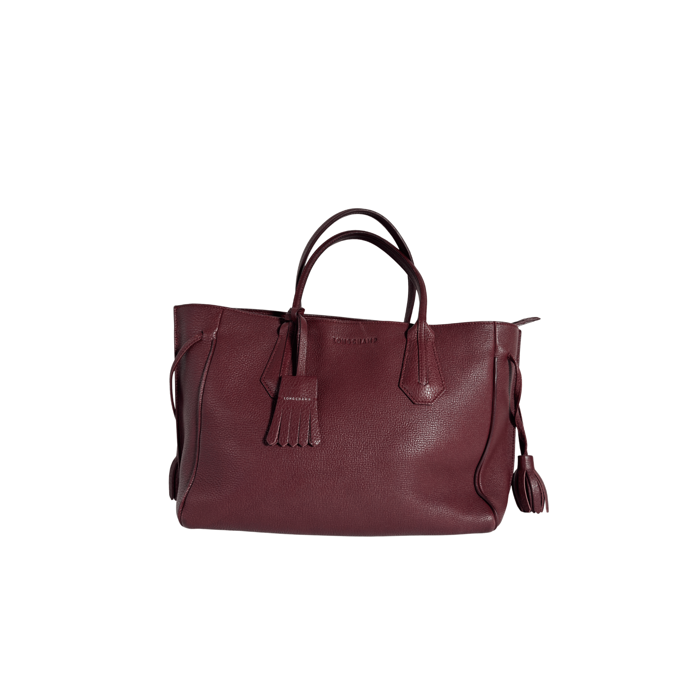 SAC A MAIN LONGCHAMP PENELOPE - CUIR TAURILLON GRAINE BORDEAUX