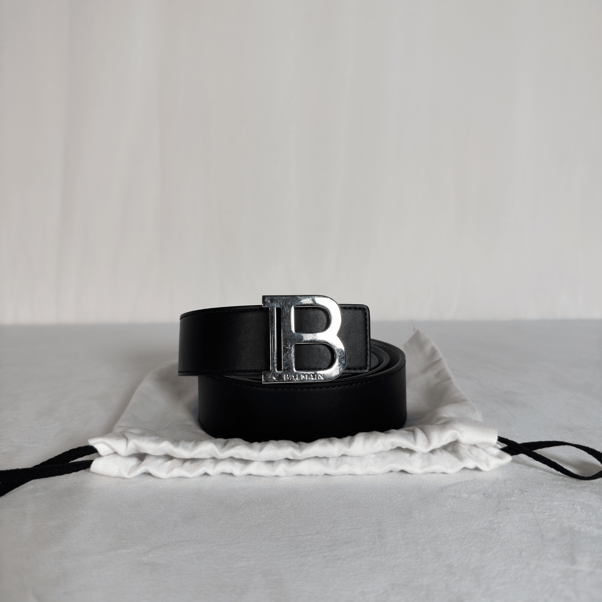 BALMAIN - CEINTURE B-BELT - CUIR LISSE NOIR - BOUCLE B ARGENTEE - TAILLE 95