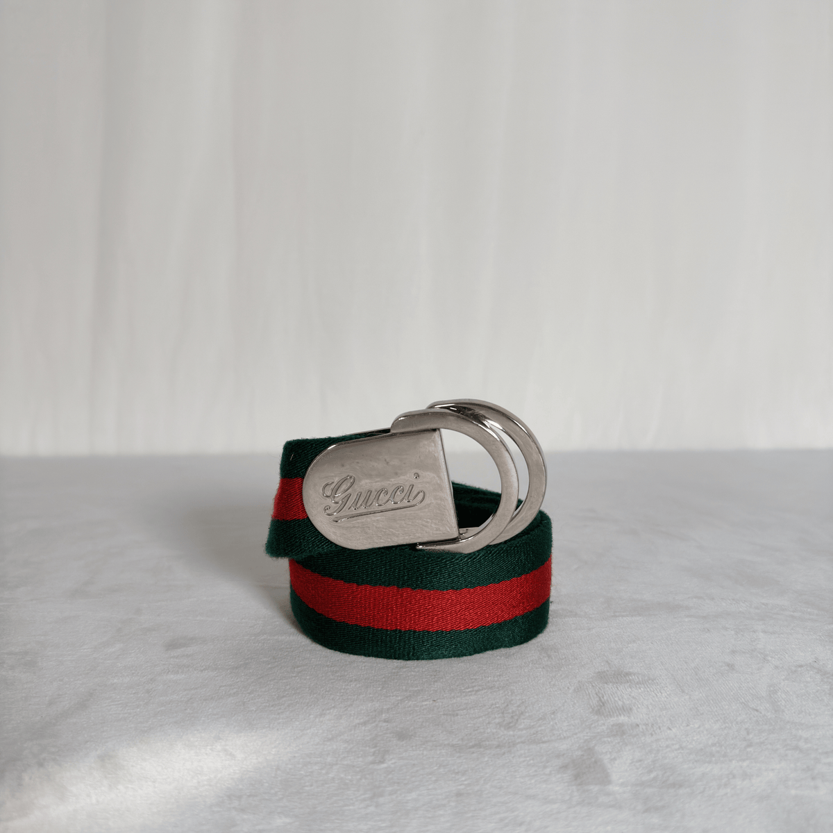 GUCCI - CEINTURE  DOUBLE ANNEAU - SANGLE WEB VERT ET ROUGE - TAILLE 90