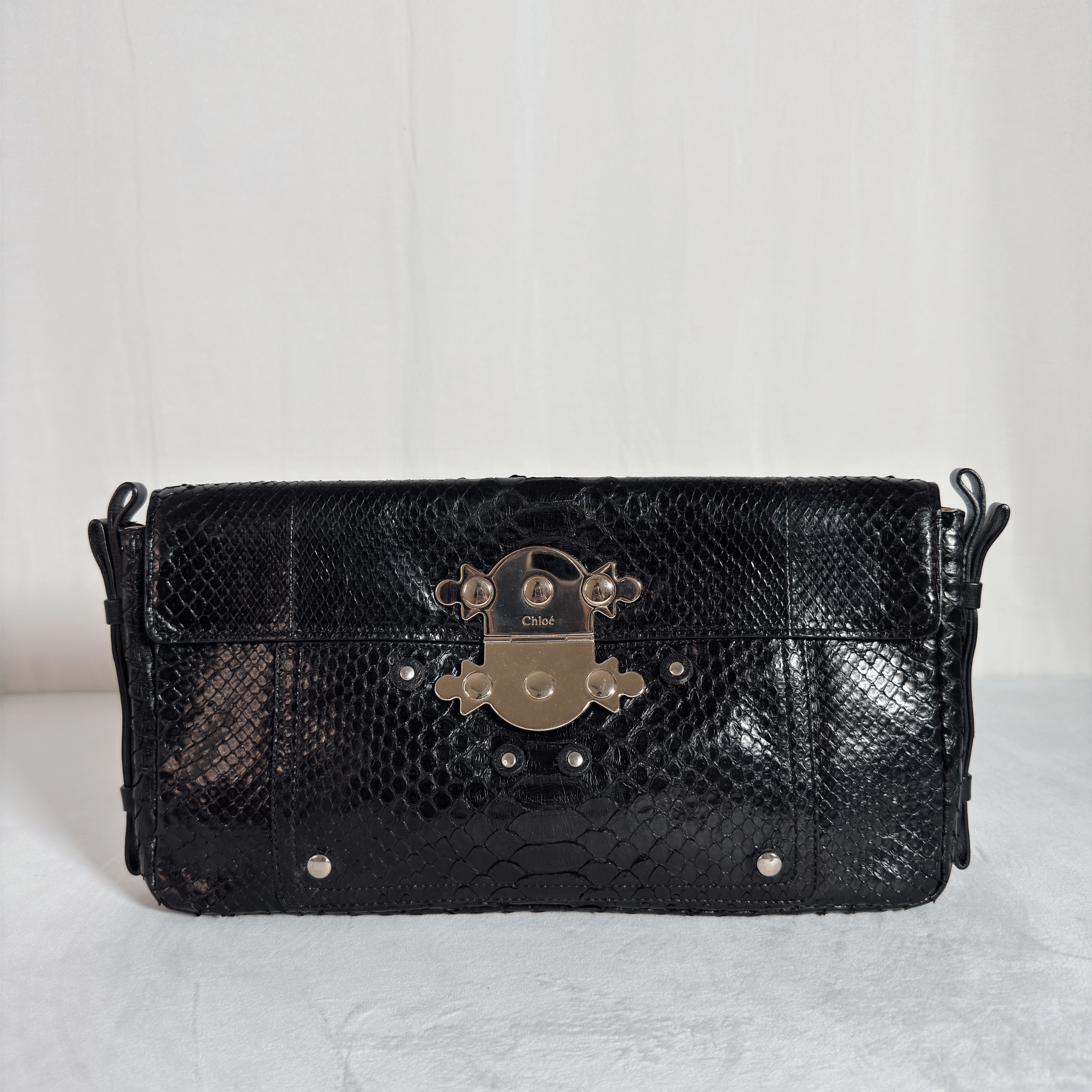 CHLOE - ELSIE POCHETTE - PYTHON EMBOSSE NOIR
