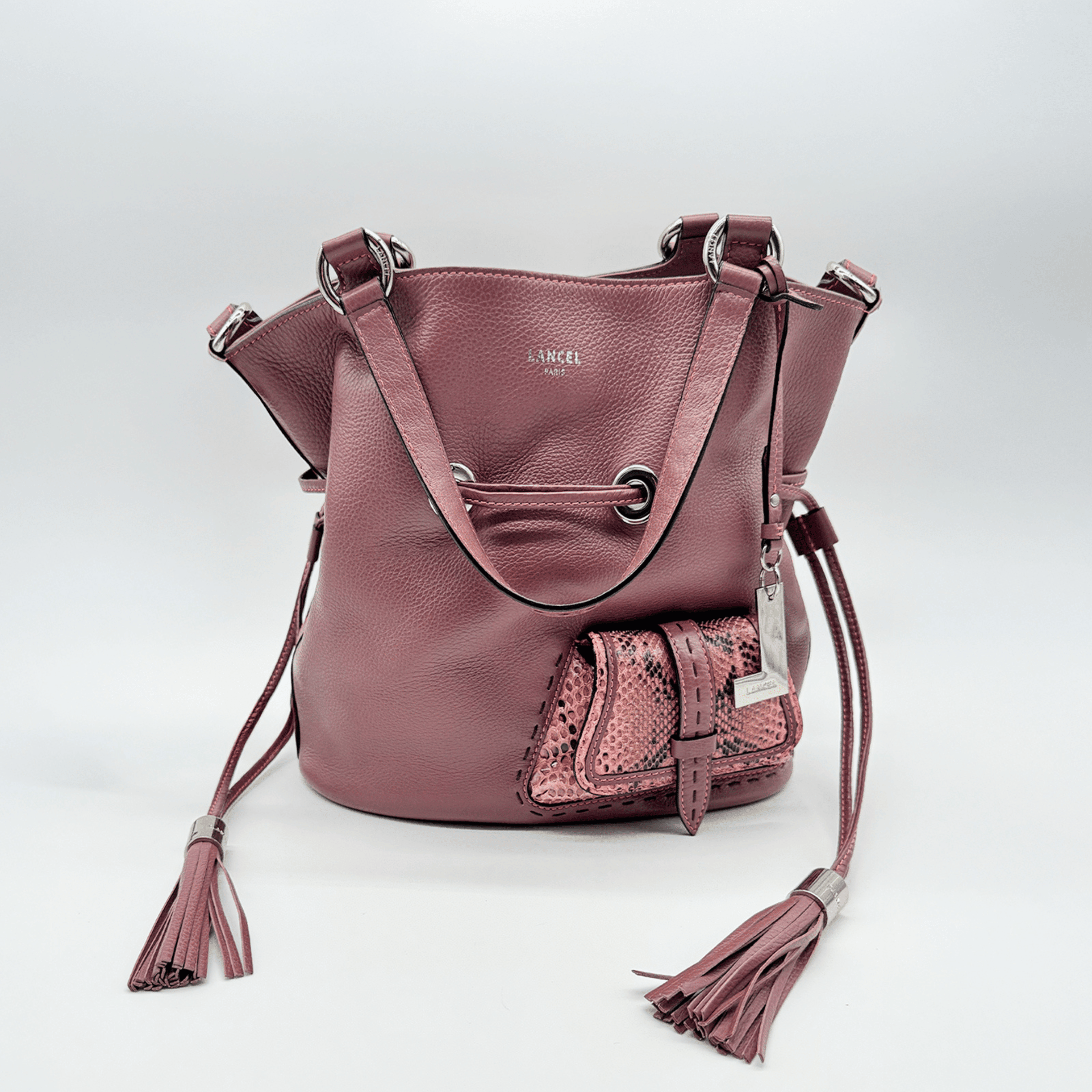 SAC SEAU LANCEL PREMIER FLIRT TAILLE M EN CUIR GRAINÉ ROSE - La Belle Boutique