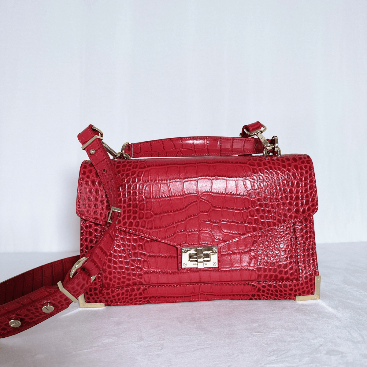 THE KOOPLES - SAC EMILY MEDIUM - CUIR EFFET CROCODILE ROUGE