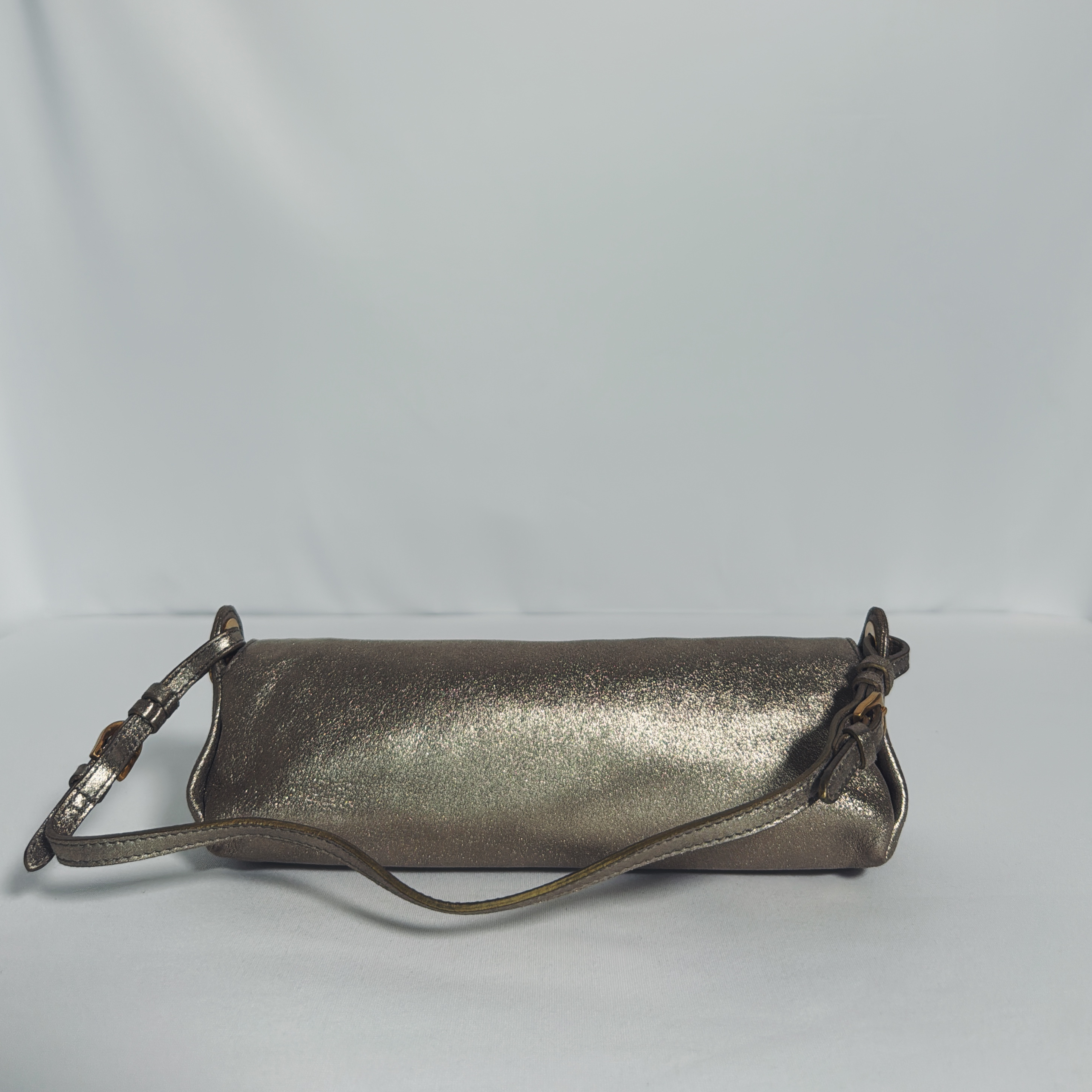 Jimmy Choo Baguette Metallic Vintage – cuir bronze, broche bijoux Swarovski