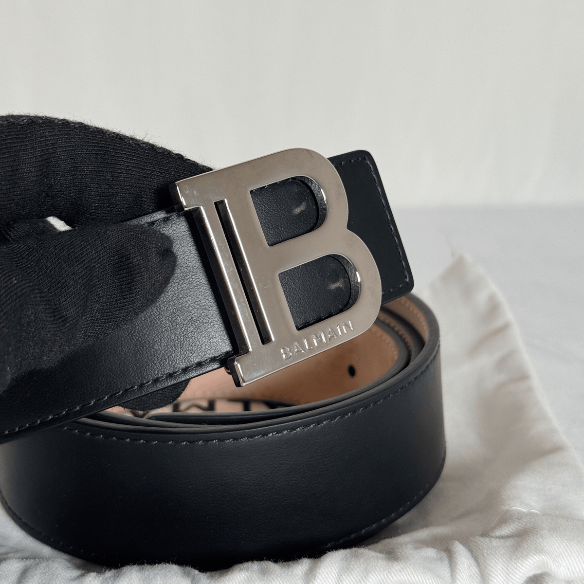 BALMAIN - CEINTURE B-BELT - CUIR LISSE NOIR - BOUCLE B ARGENTEE - TAILLE 95