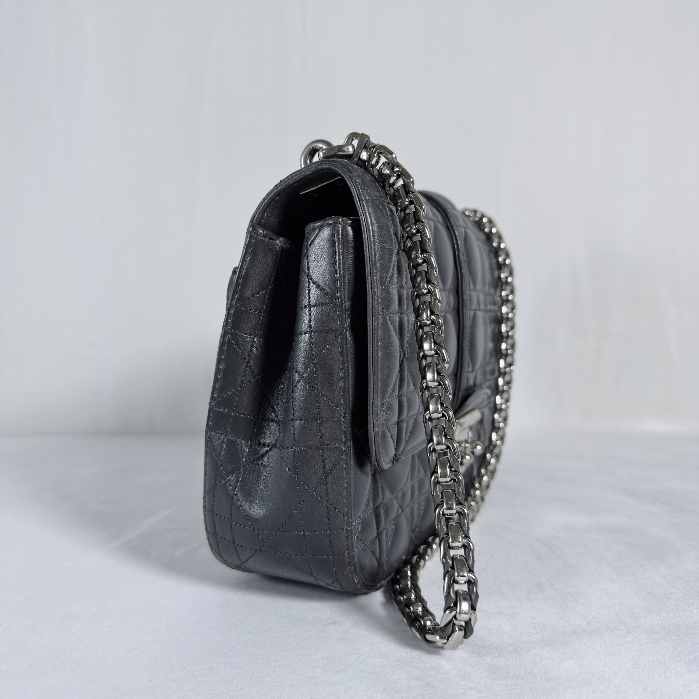 SAC PORTE EPAULE DIOR MISS PROMENADE - CUIR D'AGNEAU CANNAGE GRIS