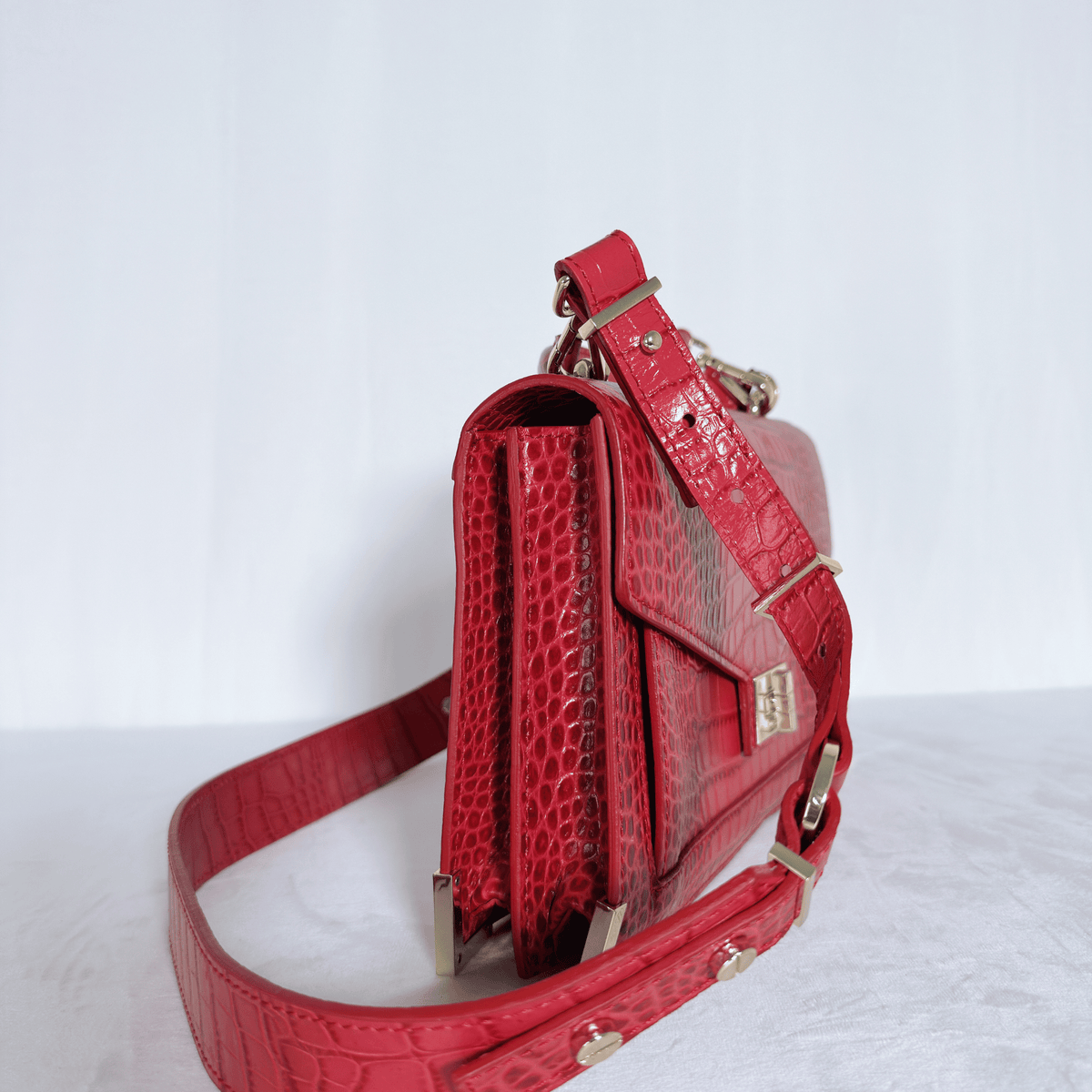THE KOOPLES - SAC EMILY MEDIUM - CUIR EFFET CROCODILE ROUGE