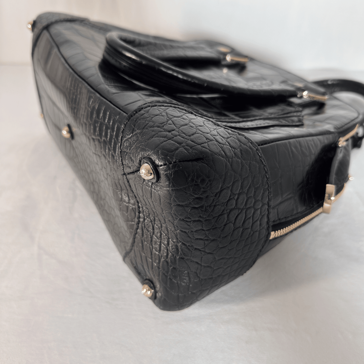 LANCEL - ADJANI - CUIR EMBOSSE EFFET CROCODILE NOIR