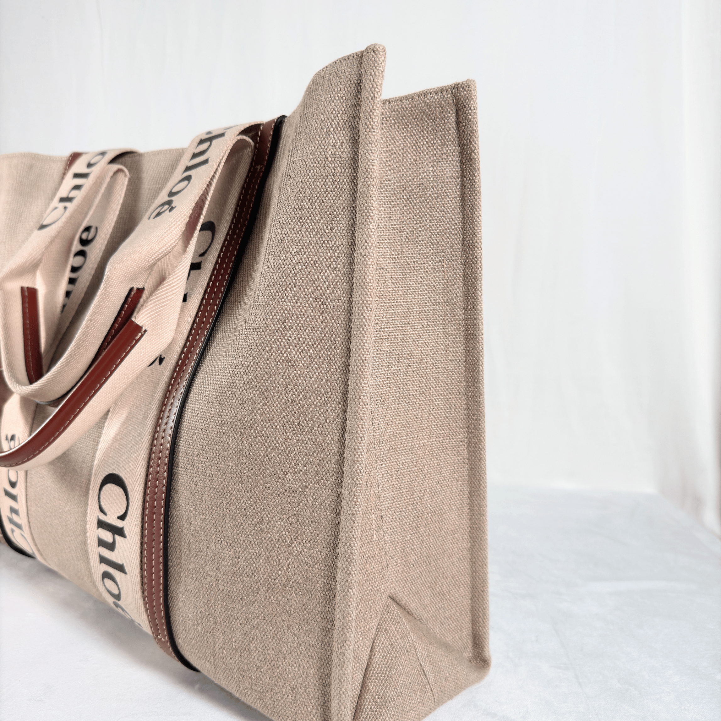 SAC CABAS CHLOE WOODY LARGE - TOILE DE LIN & CUIR