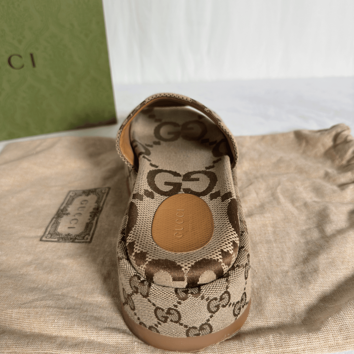 SANDALES À PLATEFORME GUCCI JUMBO GG - TOILE BEIGE/MARRON - TAILLE 39,5