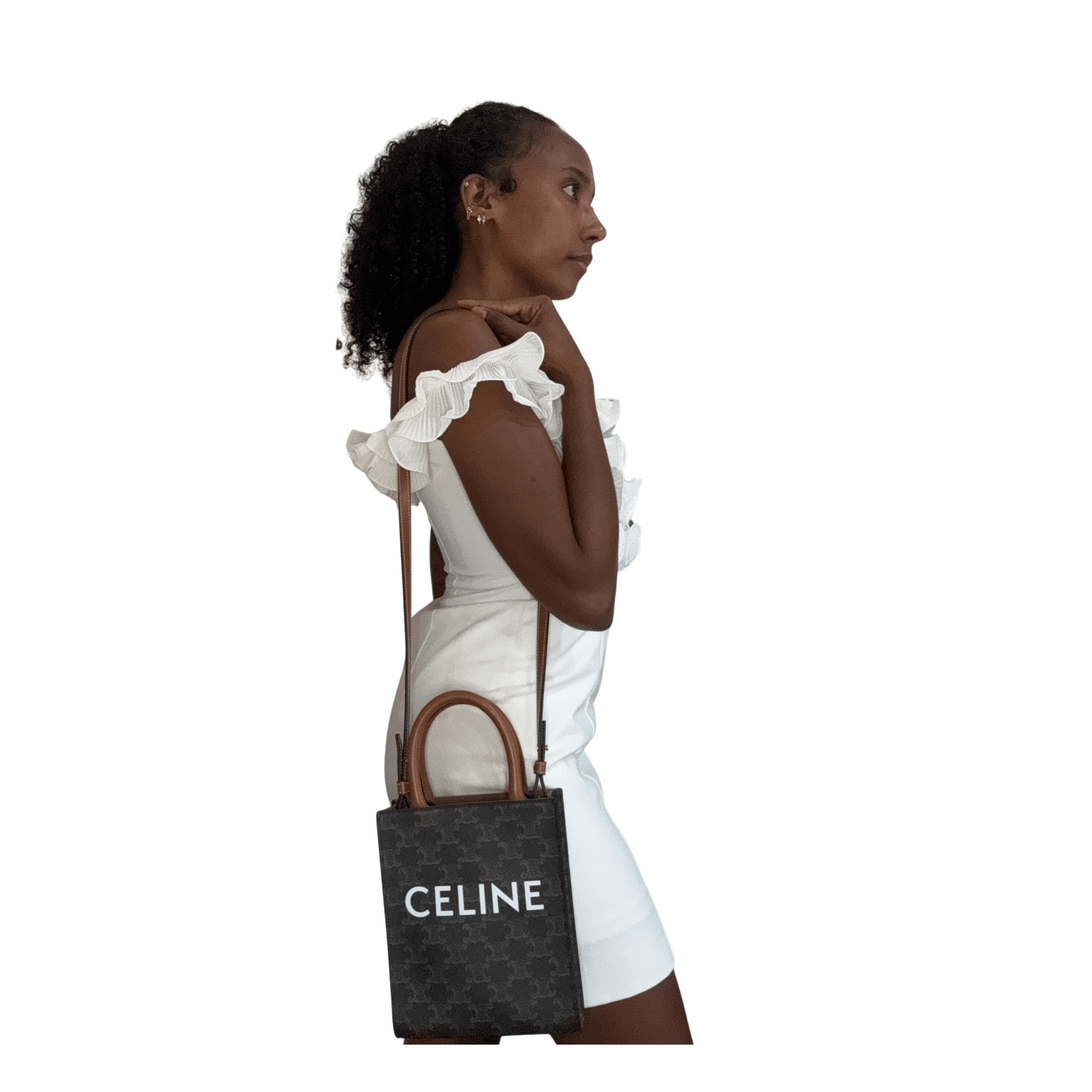 Cabas vertical mini Céline – Toile Triomphe imprimé signature