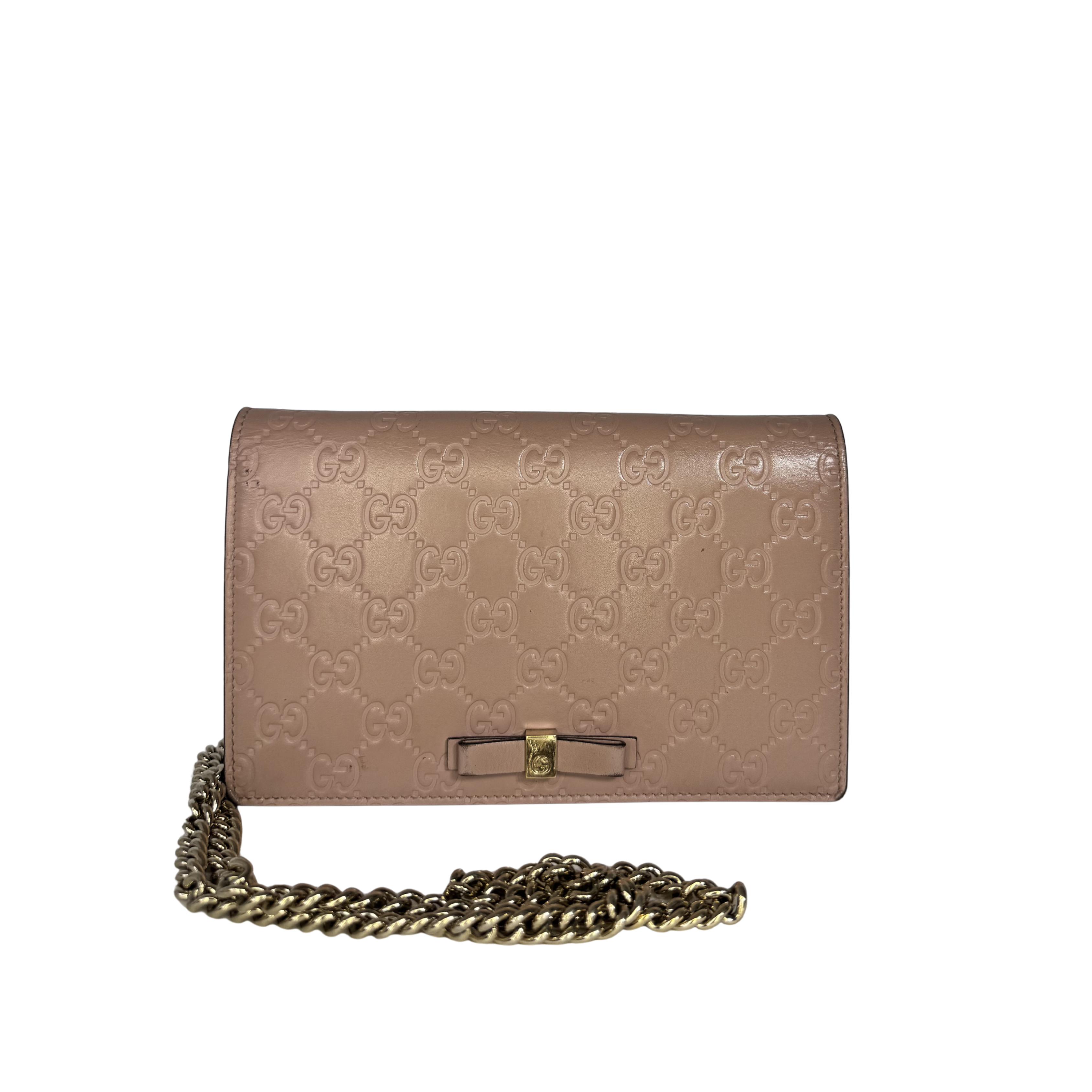 Pochette Wallet on Chain Gucci – Cuir embossé Guccissima rose nude