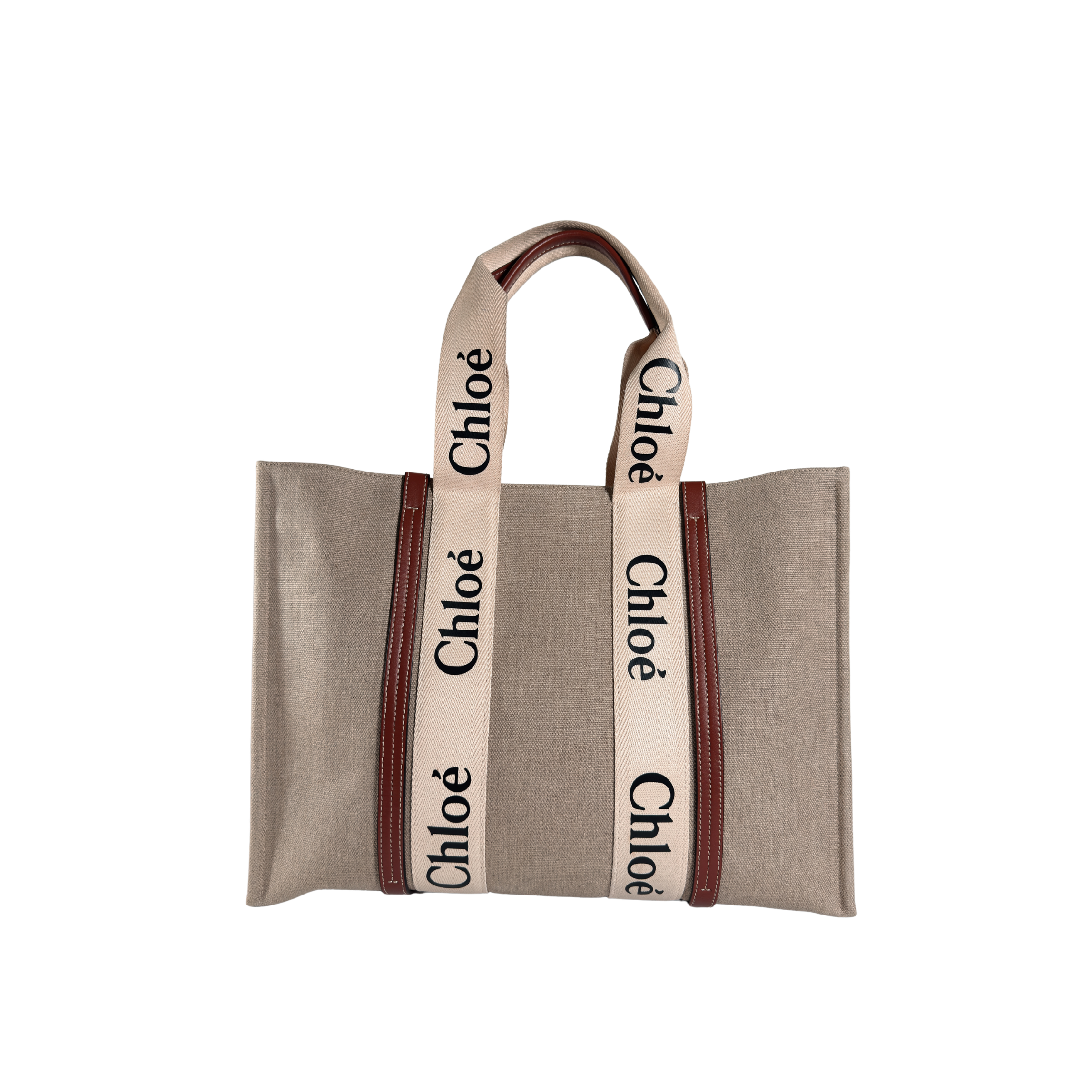 SAC CABAS CHLOE WOODY LARGE - TOILE DE LIN & CUIR