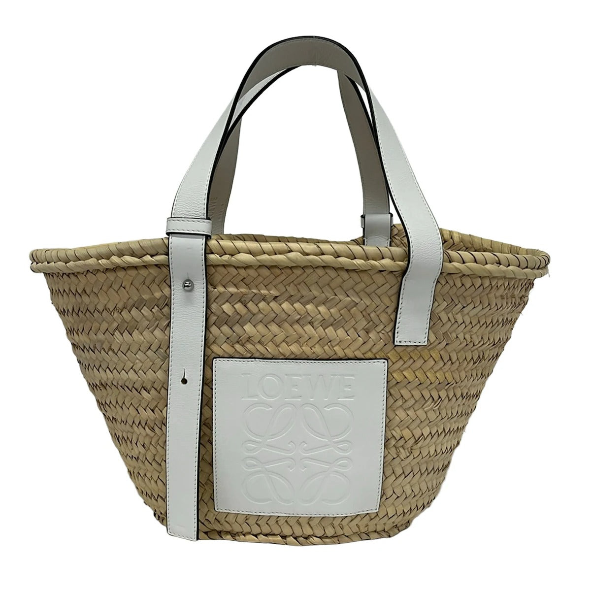 LOEWE - PANIER BASKET BAG MEDIUM - RAPHIA NATUREL CUIR BLANC