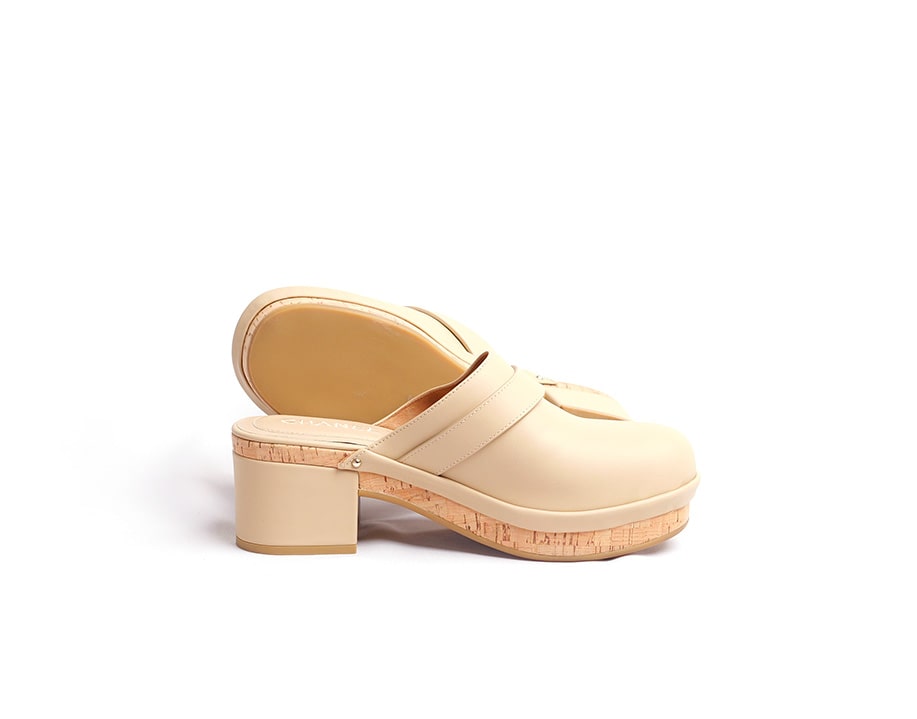 Beige leather clogs